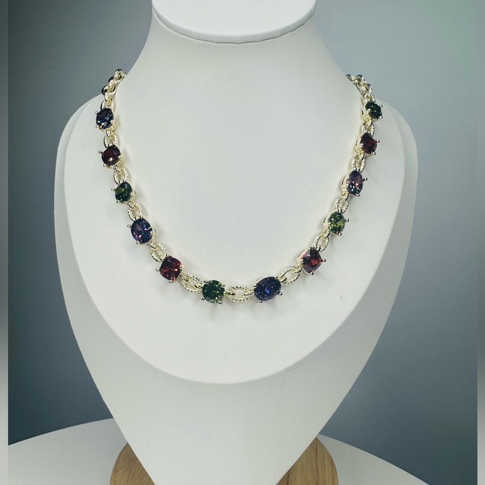 Elegant Multicolor Gemstone Necklace Set in 14KGP